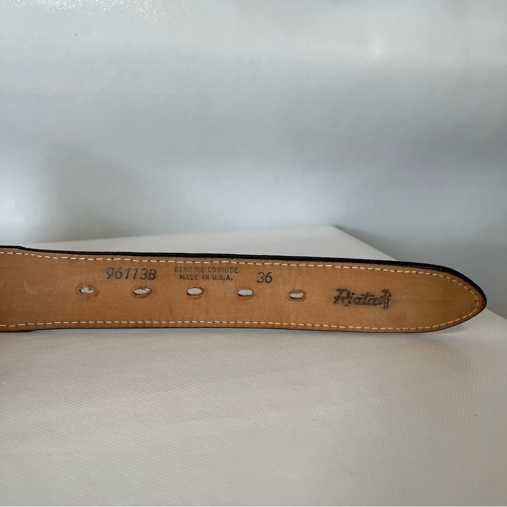 Vintage Riata Western Gray Leather Belt - Picture 6 of 8